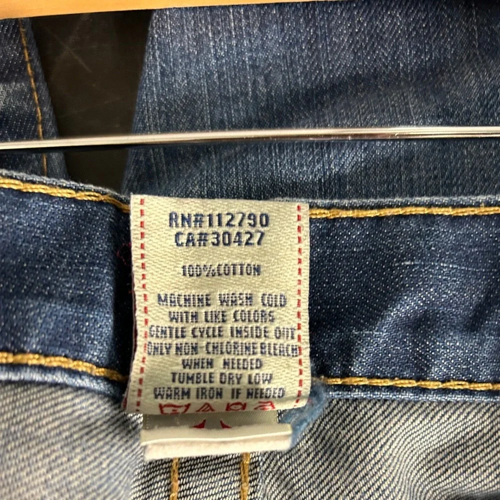 True Religion Joey Jeans Mens 32 Blue Denim Raw Hem Y2K Streetwear Made in USA